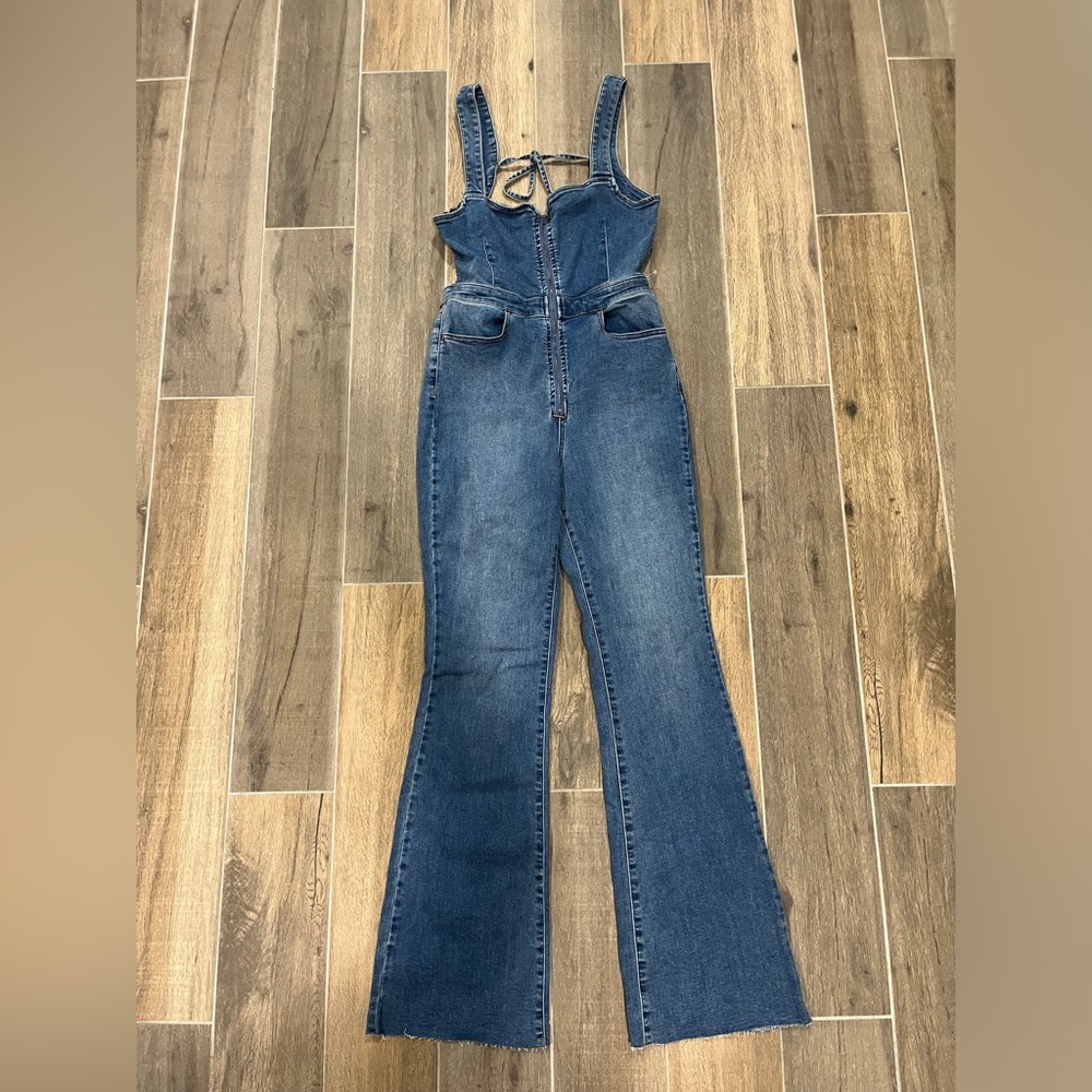 Free People Denim Zip-Front Jumpsuit in Blue - Picture 6 of 11